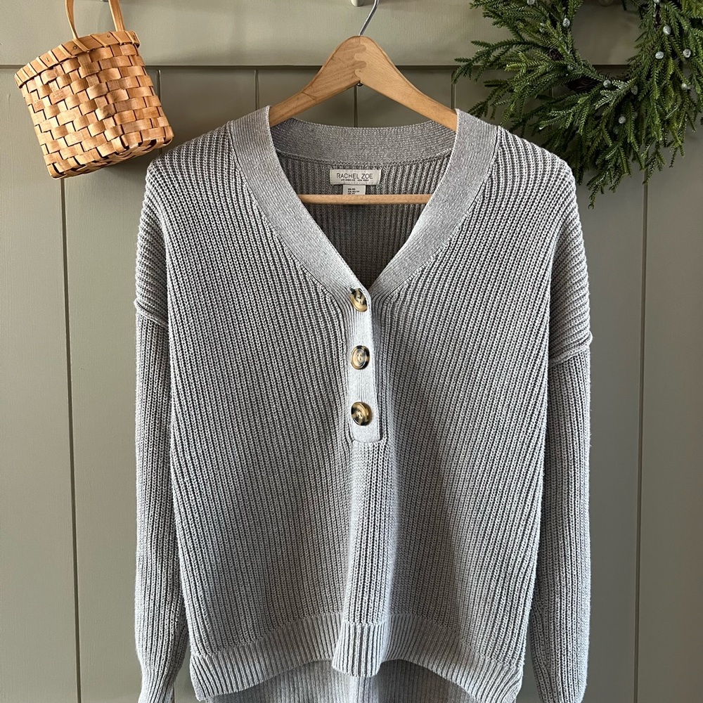 Rachel Zoe Light Gray Ribbed Cardigan